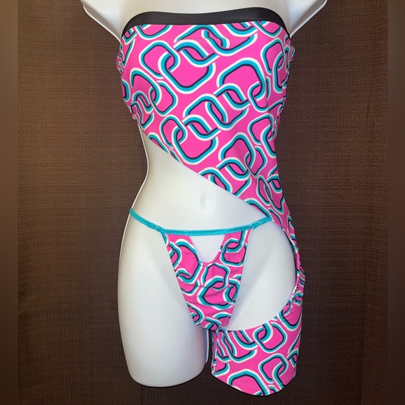 Exotic Dancewear Rave Outfit Handmade Tube Top Bodysuit & Thong M/L - Picture 1 of 3